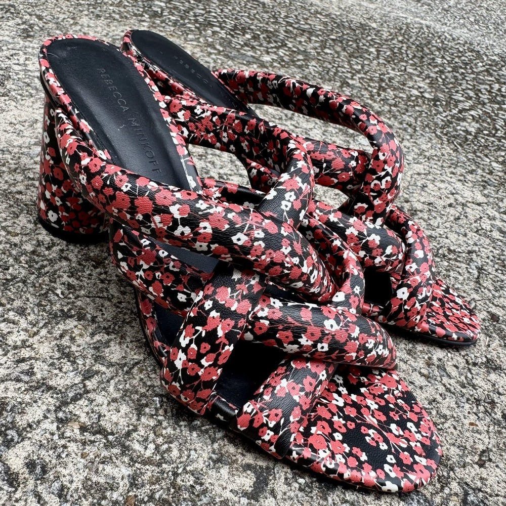 Rebecca Minkoff‎ Women's Sz 8 M Amandine Floral Print Block Heel Slide On Sandal